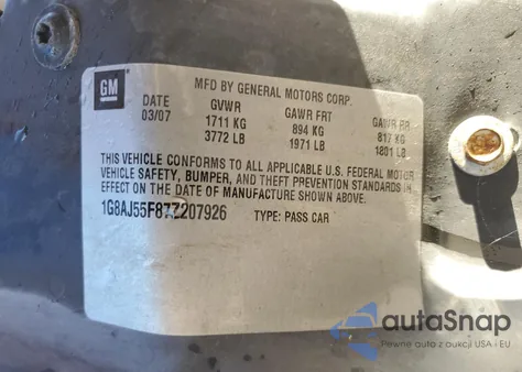 2007 Saturn Ion Level 2 from USA, damaged, VIN 1G8AJ55F87Z207926